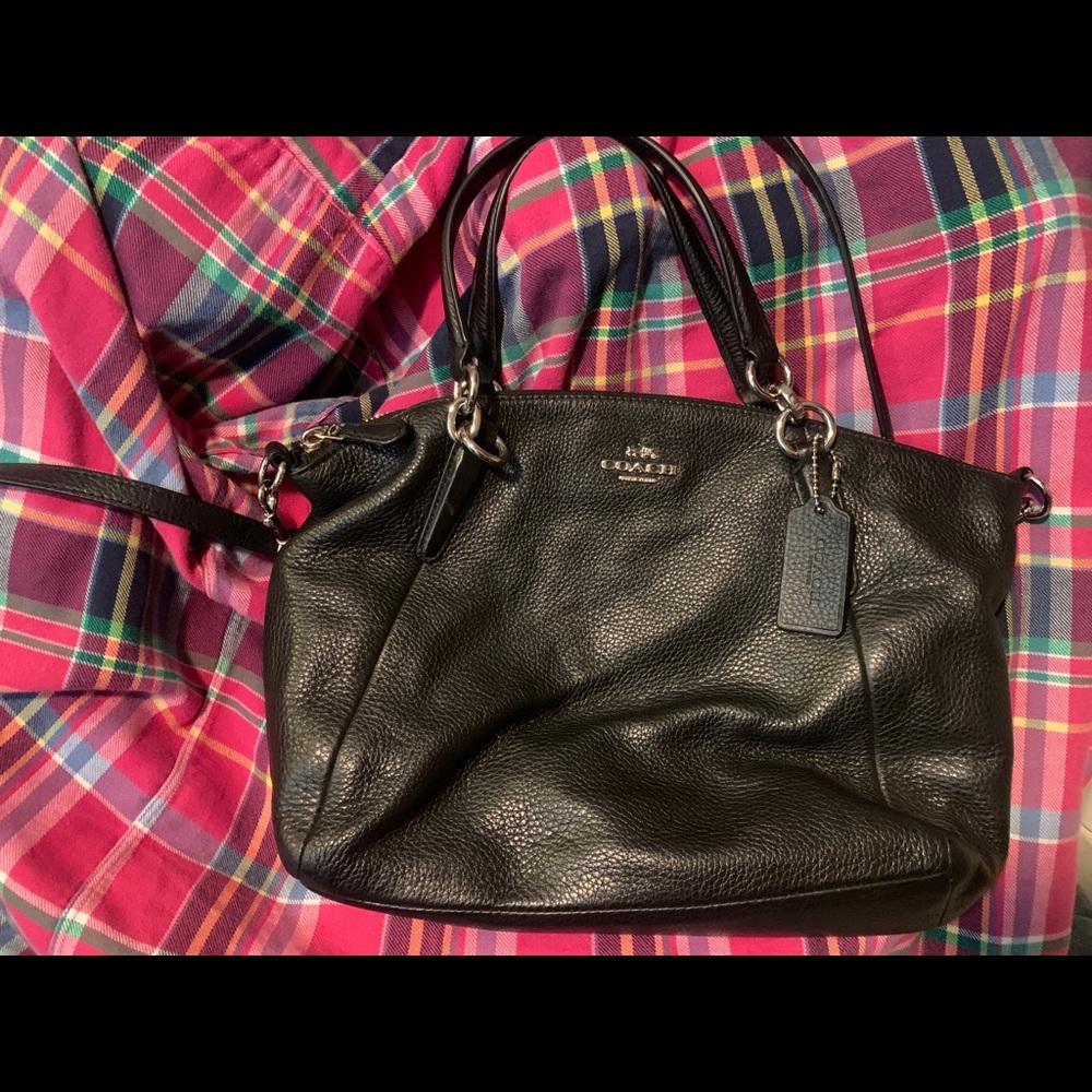 Black leather coach purse